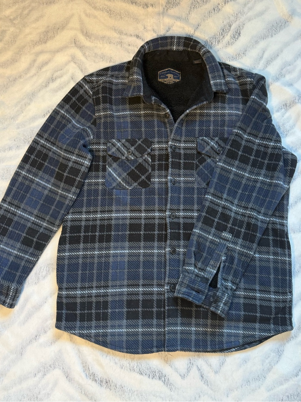 Blue and Black Plaid Button-Up Shirt Jacket